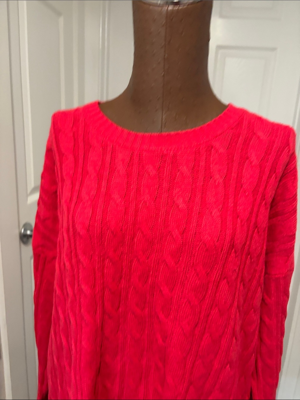 3for$20 Womenβs Cable Knit Crewneck Sweater in Bright Red - Picture 3 of 4